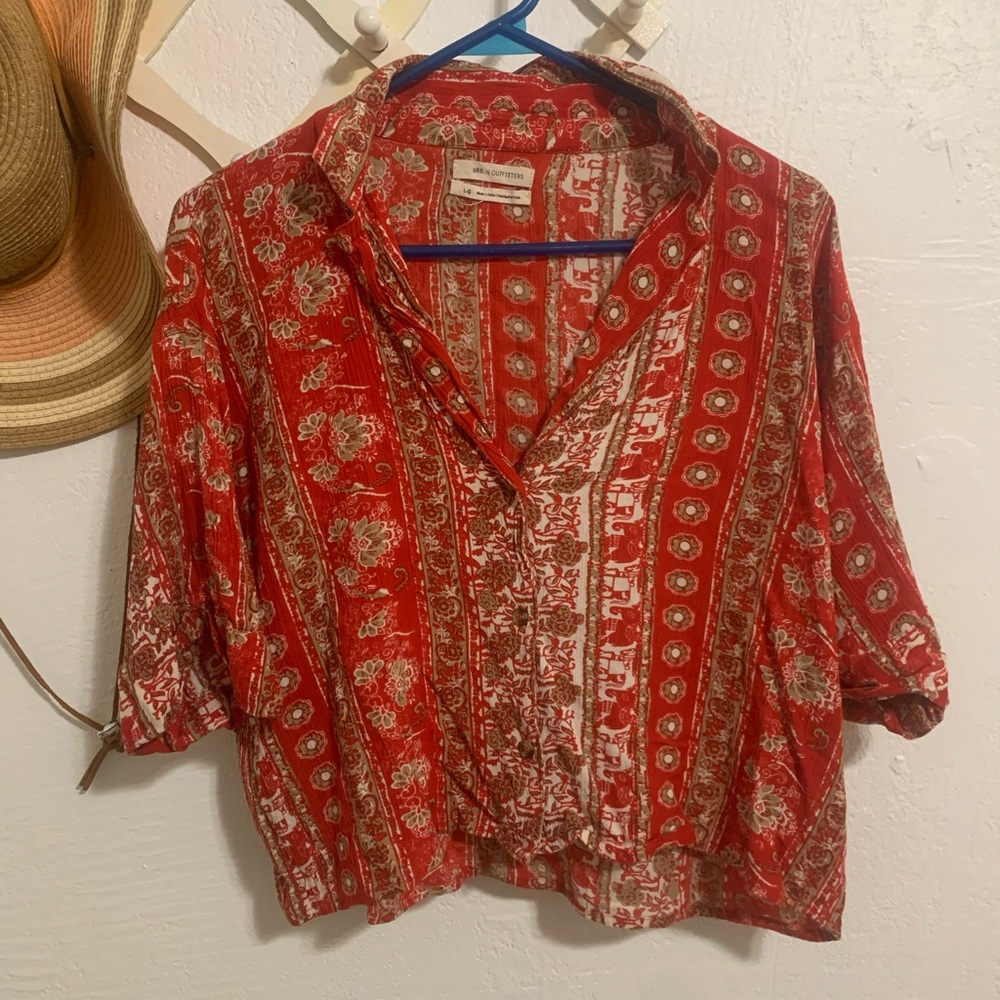 Urban Outfitters Red Floral Button-Up Women's Top